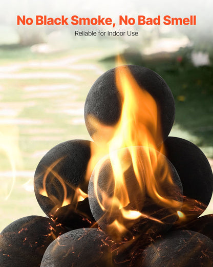 Keramiska eldklot, 100 mm 12 st runda eldstenar, återanvändbara lavastenar för inomhus- och utomhusbruk, dekorativa eldstenar för propan-/gaskamin, spis, gårdsplan, camping, svart