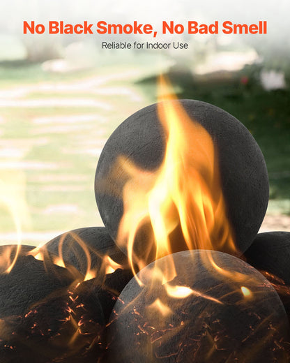 Keramiska eldklot, 125 mm 6 st runda eldstenar, återanvändbara lavastenar för inomhus- och utomhusbruk, dekorativa eldstenar för propan-/gaskamin, spis, gårdsplan, camping, svart