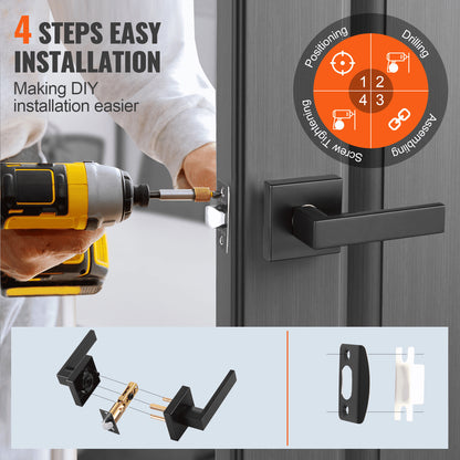 Dörrhandtag för passage, 6-pack mattsvart dörrhandtag, vänster- eller högerhängd vändbar handtag, icke-låsande, 45° rotation för öppning, universell fyrkantig insida för hallar, garderober, mötesutrymmen