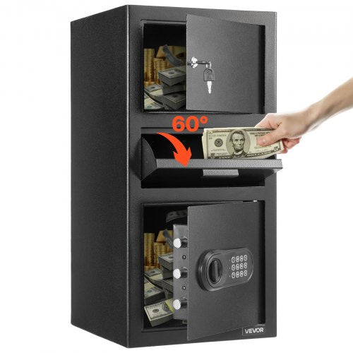 3.6 Cubic Feet Drop Safe, Large Capacity Front Drop Slot Safe Box with Digital Keypad, Heavy Duty 3 Tiers Cash Depository Box with Spare Keys for Cash, Bank Slip, Jewelry, Document, Bill, Black