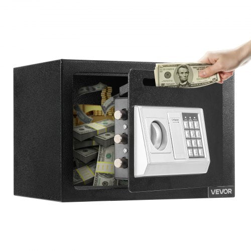 0.6 Cubic Feet Drop Safe, Drop Slot Safe Box with Password and Turn Knob, Heavy Duty Compact Cash Depository Box with a Front Lock Slot for Cash, Bank Slips, Jewelry, Documents, Bills, Black