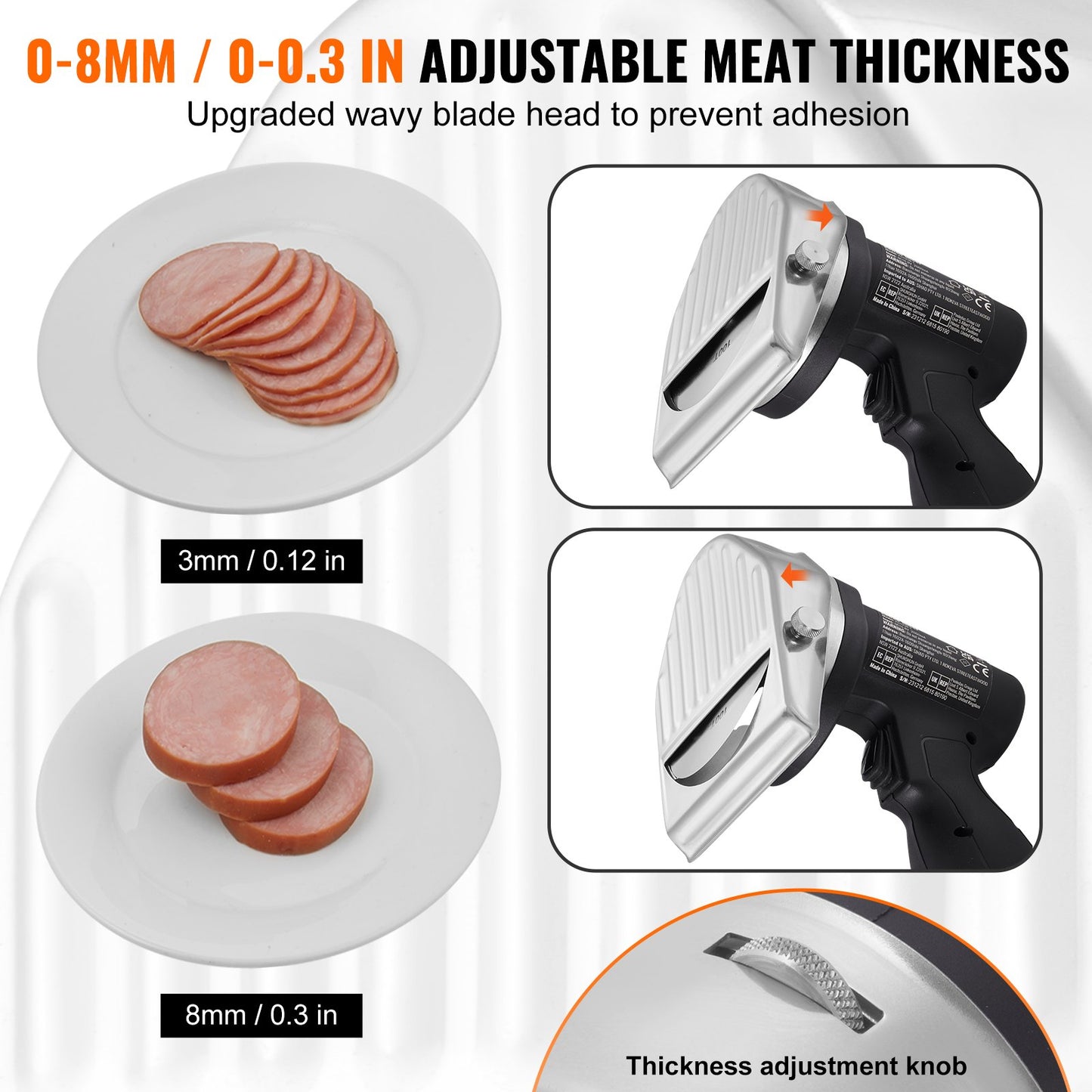 Electric Shawarma Knife, 80W Cordless Battery Professional Turkish Knife, Commercial Stainless Steel Gyro Cutter, Doner Kebab Meat Slicer with 2 Blades, Φ4"/100mm, 0-8mm Adjustable Thickness