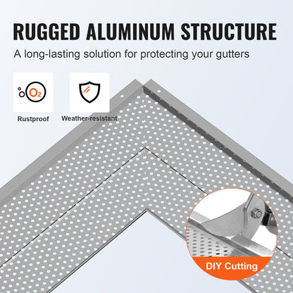 Gutter Guard, 152mm Width, Aluminum Leaf Filter DIY Gutter Cover, 26 PCS 264cm Total Length, 4mm Hole Diameter & 0.5mm Thick Raptor Gutter Guards Fits Any Roof or Gutter Type