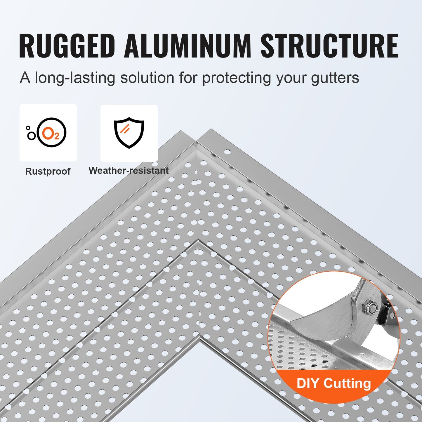 Gutter Guard, 5 inch Width, Aluminum Leaf Filter DIY Gutter Cover, 13 PCS 52 ft Total Length, 0.157'' Hole Diameter & 0.02'' Thick Raptor Gutter Guards Fits Any Roof or Gutter Type