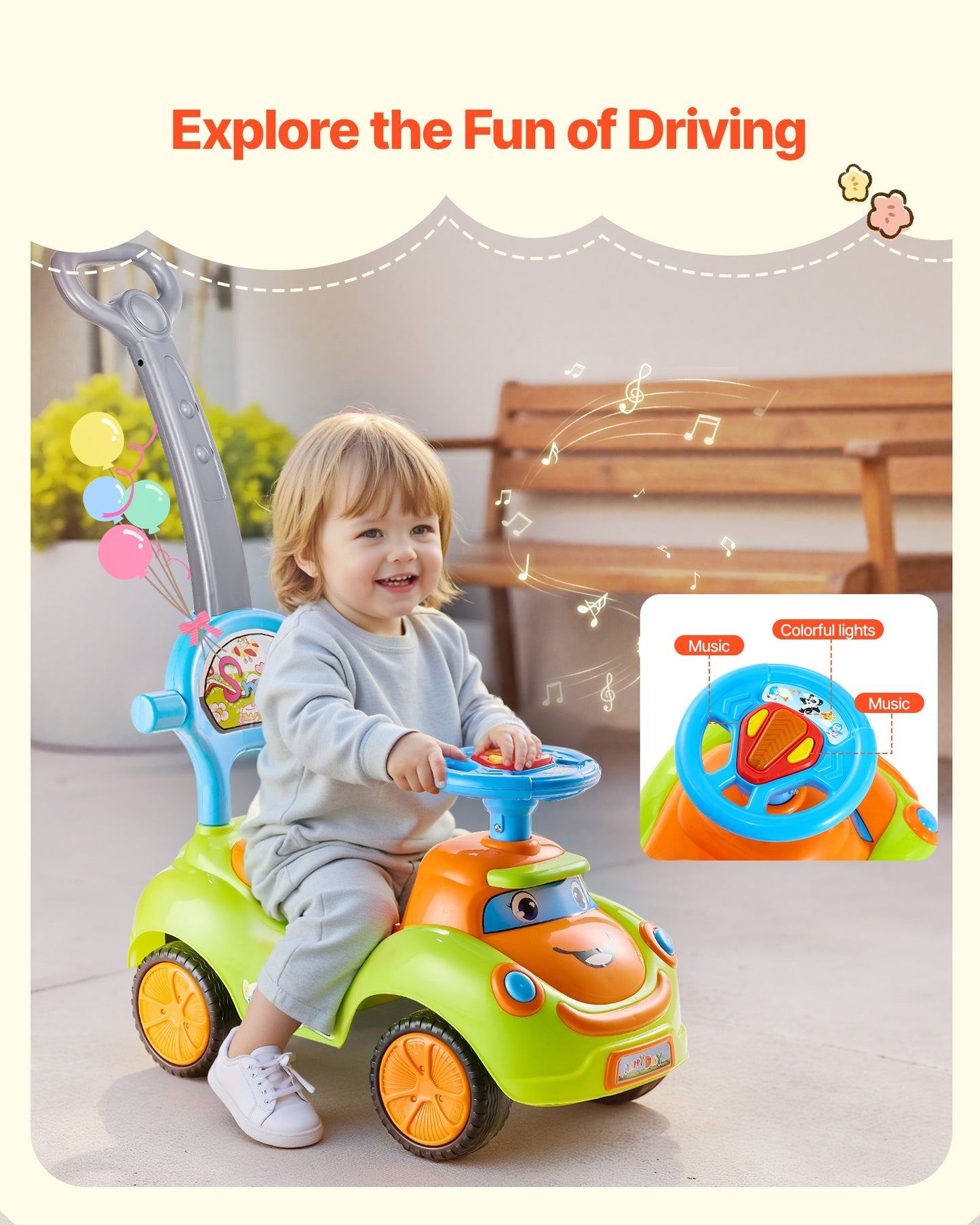 Ride On Push Car, Push Car for Toddler 19 to 36 Months, Around Buggy with Guardrails, Handle & Under-seat Storage, 25 kg Load Capacity, Foot-to-Floor Walker for Boys Girls, Green