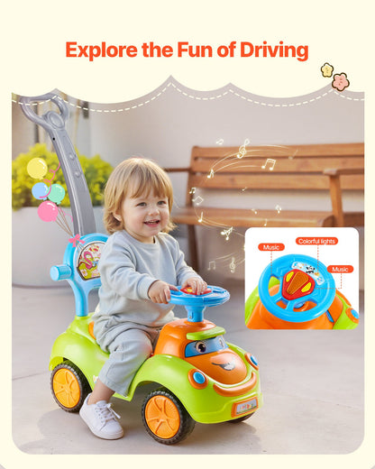 Ride On Push Car, Push Car for Toddler 19 to 36 Months, Around Buggy with Guardrails, Handle & Under-seat Storage, 25 kg Load Capacity, Foot-to-Floor Walker for Boys Girls, Green