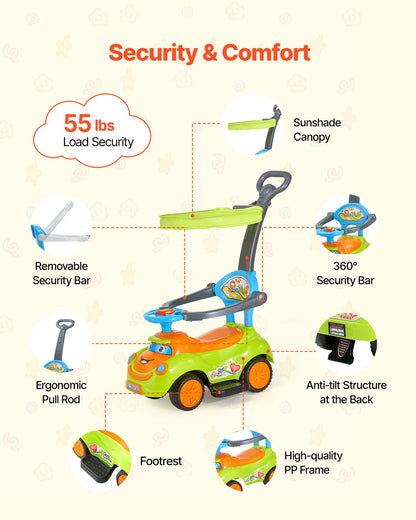 Ride On Push Car, Push Car for Toddler 19 to 36 Months, Around Buggy with Guardrails, Handle & Under-seat Storage, 25 kg Load Capacity, Foot-to-Floor Walker for Boys Girls, Green