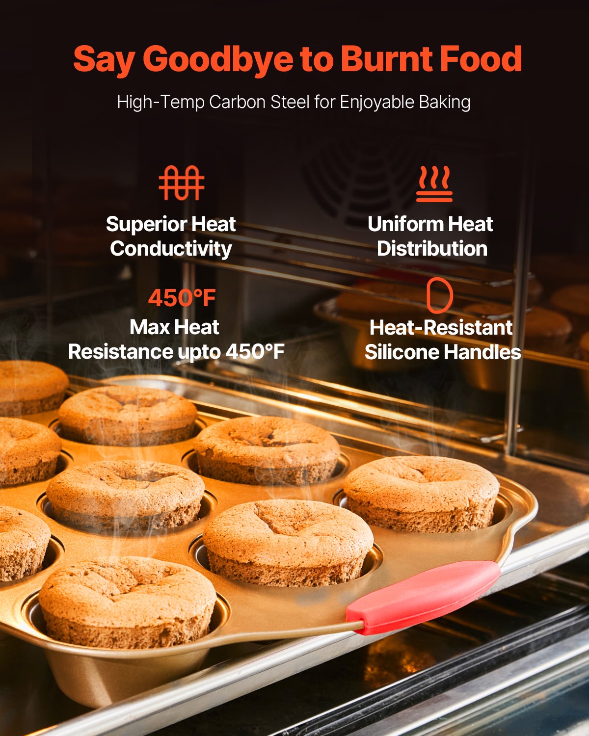 Baking Pans Set, 10-Piece, Nonstick Carbon Steel Cookware Sheets & Trays, Stackable Kitchen Oven Bakeware Cooking Sets with Silicone Handles, Easy to Clean, for Baking Cookie Cake Muffin Bread
