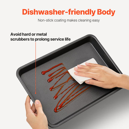 Baking Pans Set, 3-Piece, Nonstick Carbon Steel Cookware Sheets & Trays, Stackable Kitchen Oven Bakeware Cooking Sets with Silicone Handles, Easy to Clean, for Baking Cookie Cake Muffin Bread