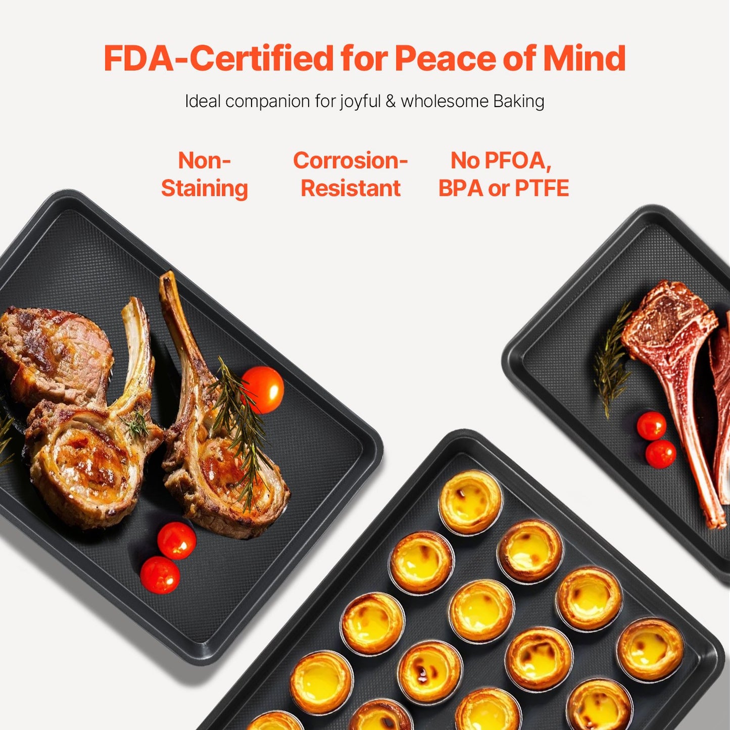Bakformsset, 3 delar, nonstick-beläggning med kokkärl och brickor i kolstål, stapelbara bakformsset för köksugn med silikonhandtag, lätt att rengöra, för bakning av kakor, tårta, muffins, bröd