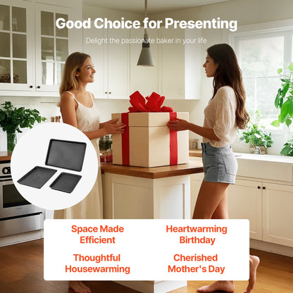 Bakformsset, 3 delar, nonstick-beläggning med kokkärl och brickor i kolstål, stapelbara bakformsset för köksugn med silikonhandtag, lätt att rengöra, för bakning av kakor, tårta, muffins, bröd