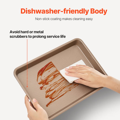 Baking Pans Set, 3-Piece, Nonstick Carbon Steel Cookware Sheets & Trays, Stackable Kitchen Oven Bakeware Cooking Sets with Silicone Handles, Easy to Clean, for Baking Cookie Cake Muffin Bread