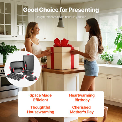 Baking Pans Set, 6-Piece, Nonstick Carbon Steel Cookware Sheets & Trays, Stackable Kitchen Oven Bakeware Cooking Sets with Silicone Handles, Easy to Clean, for Baking Cookie Cake Muffin Bread