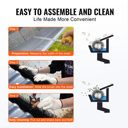 Rännborste, 60 fot total längd 5,25 tum diameter rännrengöringsverktyg, marknivå rännborste lövskydd för 5 tum hängrännor, enkelt att ta bort löv och skräp från taket, 20-pack