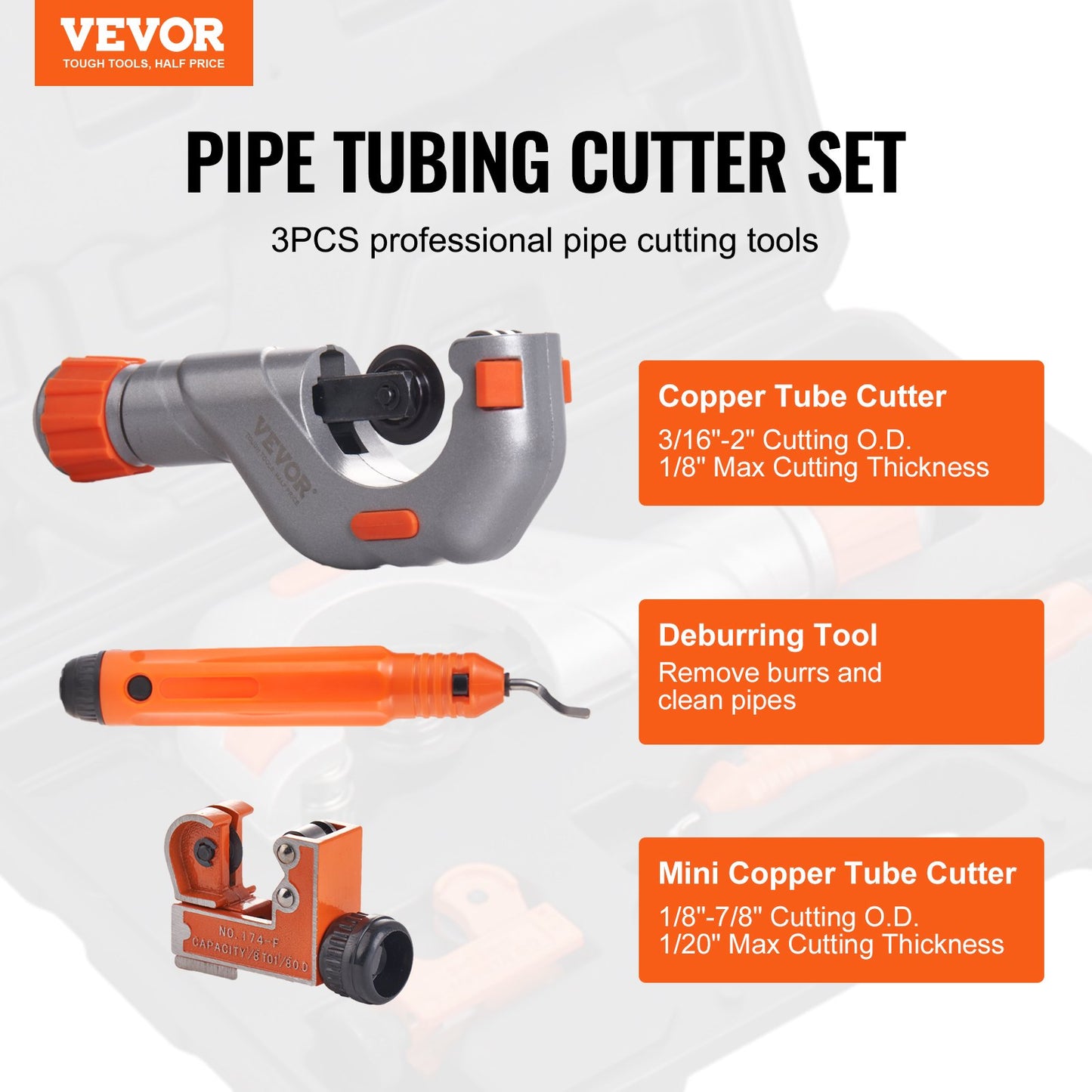 3PCS Tubing Cutter Set - Heavy Duty Pipe Cutter 3/16"-2"OD, Mini Tube Cutter 1/8"-7/8" & Deburring Tool, Professional Ultimate Pipe Cutter Set for Stainless Steel, Copper, Aluminum, Plastic Pipe
