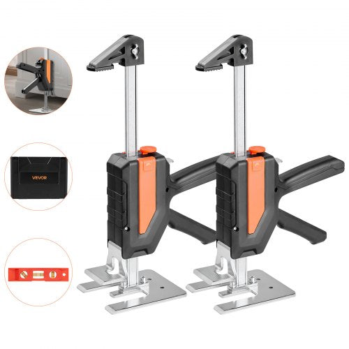Labor Saving Arm Jack, 2 PCS 200 kg Bearing Capacity, Lifting up to 195 mm, Metal Hand Lifting Jack Tool with Magnetic Level, 2 Adjustment Modes, for Door, Window, Furniture, Woodworking, Black