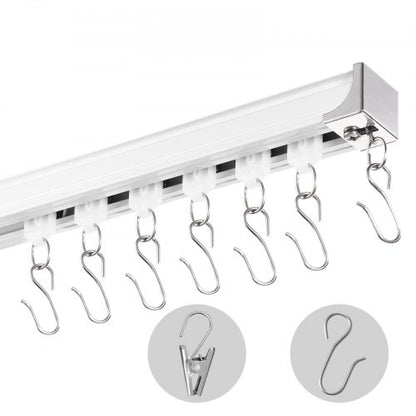 Ceiling Curtain Track Set, 11.8 FT/3.6 Meter, Sliding Ceiling Track System for Curtains, Room Divider Curtain Track Ceiling/Wall Mounted for Living Room Bedroom with Hooks and Hardware, White