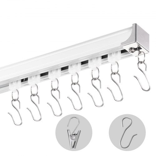 Ceiling Curtain Track Set, 5.9 FT/1.8 Meter, Sliding Ceiling Track System for Curtains, Room Divider Curtain Track Ceiling/Wall Mounted for Living Room Bedroom with Hooks and Hardware, White