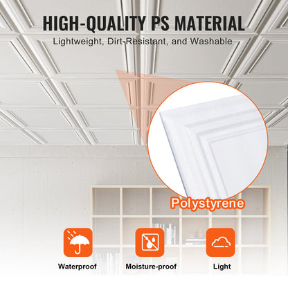 Ceiling Tiles, 96-Pack 20 x 20 in, Drop Ceiling Tiles Premium Polystyrene Sheet, Easy Installation/ Cutting Plastic Glue-up Ceiling Tile, Basement Ceiling Covering for Home/Office Decoration