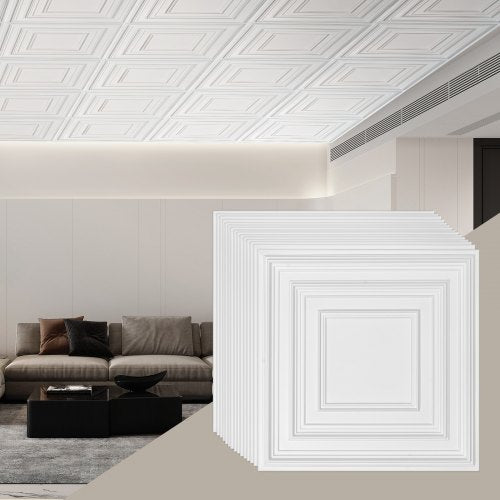 Ceiling Tiles 12-Pack 61 cm x 61 cm PVC Easy Installation White Peg Pattern