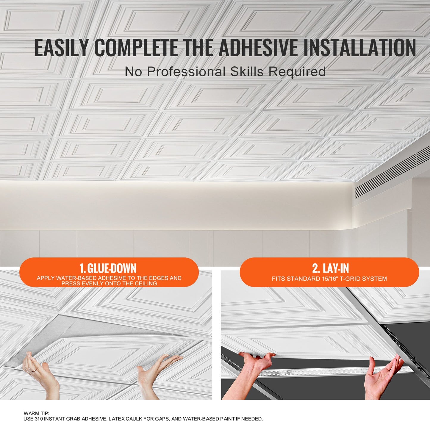 Takplattor 12-pack 61 cm x 61 cm PVC Enkel installation Vitt stiftmönster