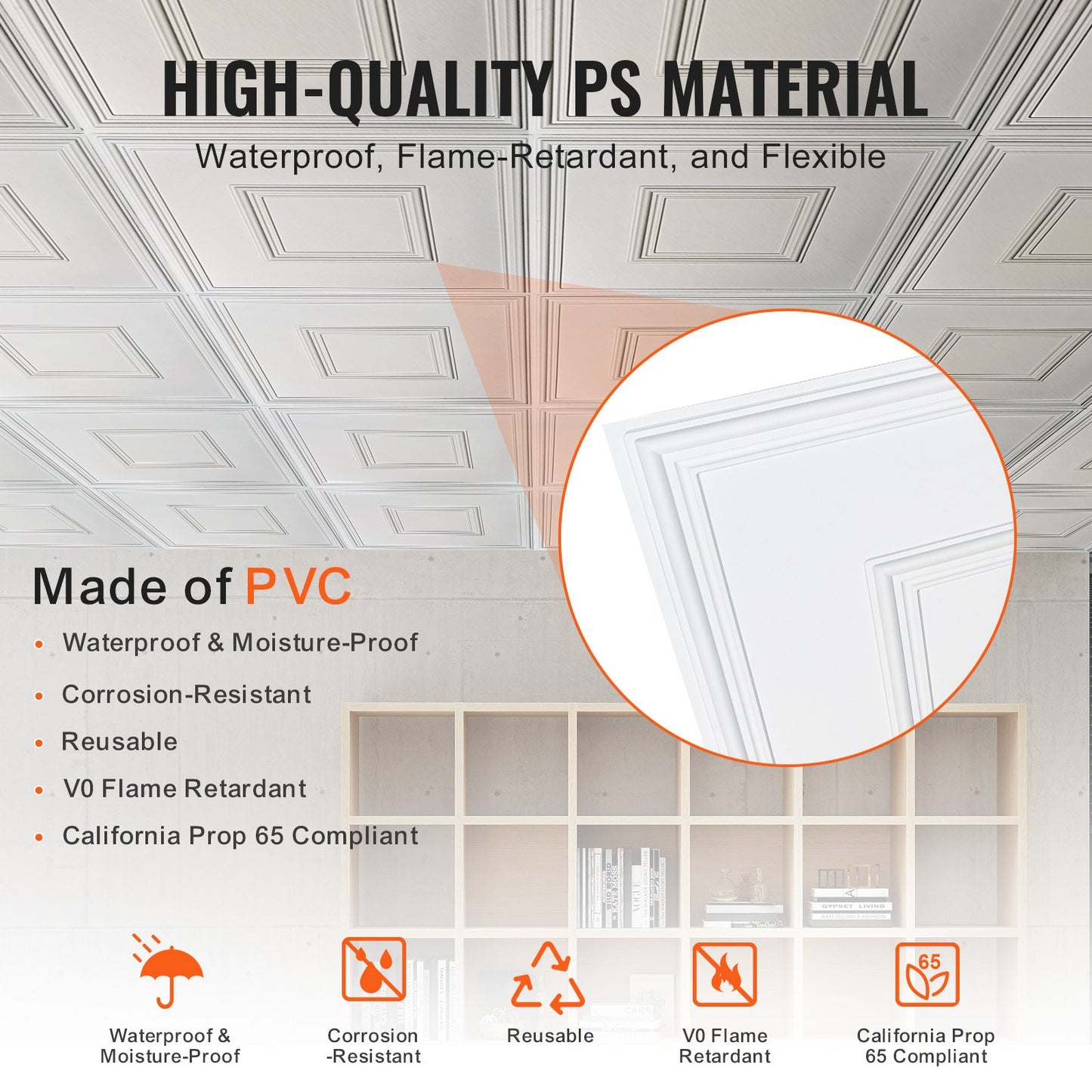 Ceiling Tiles, 12-Pack 24 x 24 in, Drop Ceiling Tiles Premium PVC Sheet, Easy Installation/ Cutting Plastic Glue-up Ceiling Tile, Ceiling Covering for Home/Office Decoration, White Geometric