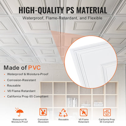 Ceiling Tiles, 12-Pack 24 x 24 in, Drop Ceiling Tiles Premium PVC Sheet, Easy Installation/ Cutting Plastic Glue-up Ceiling Tile, Ceiling Covering for Home/Office Decoration, White Geometric