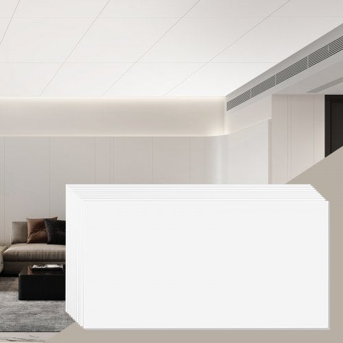 Ceiling Tiles, 10-Pack 24 x 24 in, Drop Ceiling Tiles Premium PVC Foam Sheet, Fire-Rated & Good Flexibility & Easy Installation, Ceiling Covering for Home/Office Decoration, Smooth White