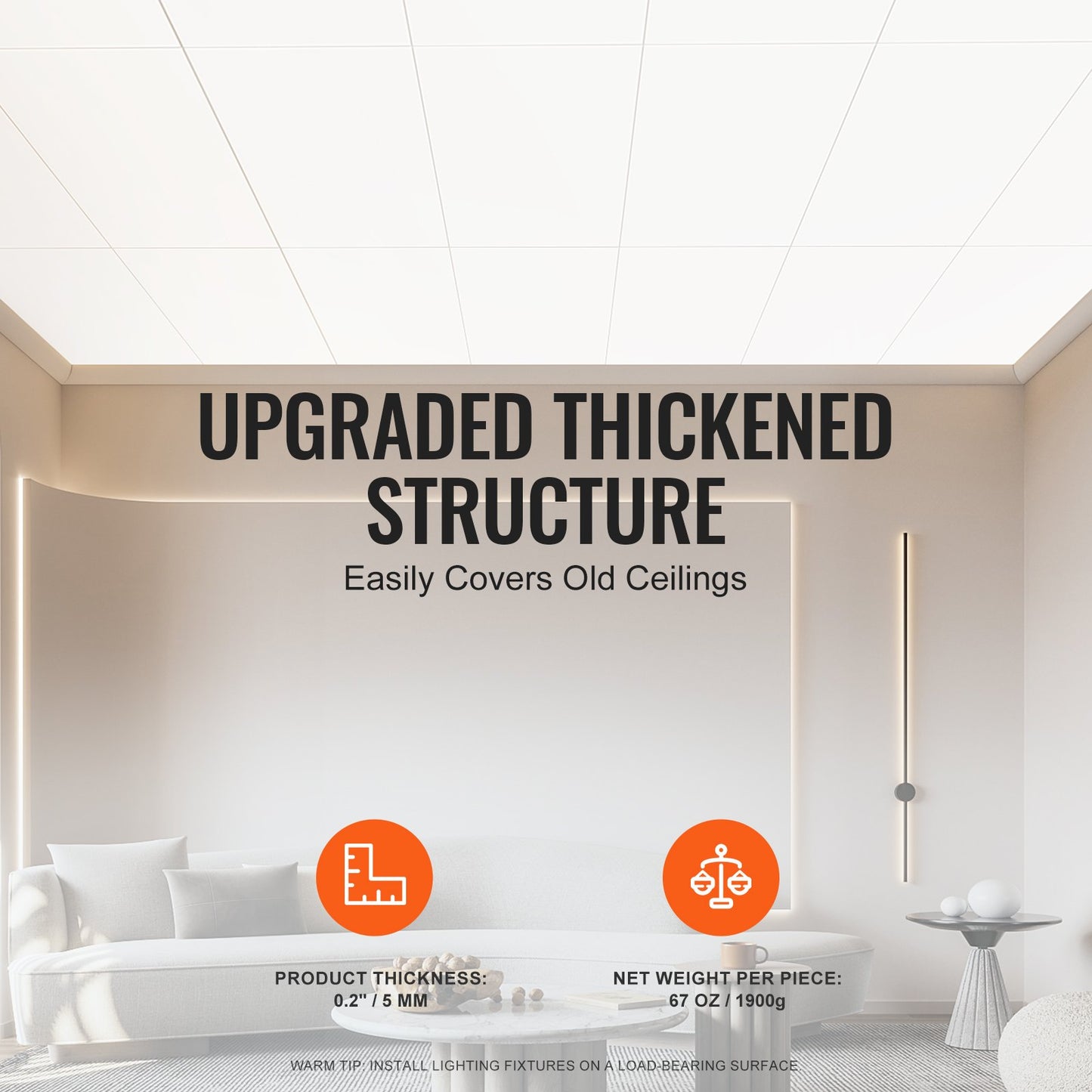 Ceiling Tiles, 10-Pack 24 x 24 in, Drop Ceiling Tiles Premium PVC Foam Sheet, Fire-Rated & Good Flexibility & Easy Installation, Ceiling Covering for Home/Office Decoration, Smooth White