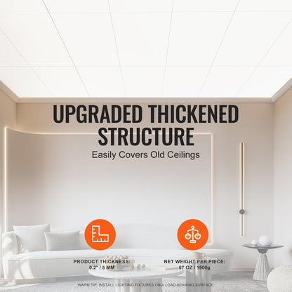 Ceiling Tiles, 10-Pack 24 x 24 in, Drop Ceiling Tiles Premium PVC Foam Sheet, Fire-Rated & Good Flexibility & Easy Installation, Ceiling Covering for Home/Office Decoration, Smooth White