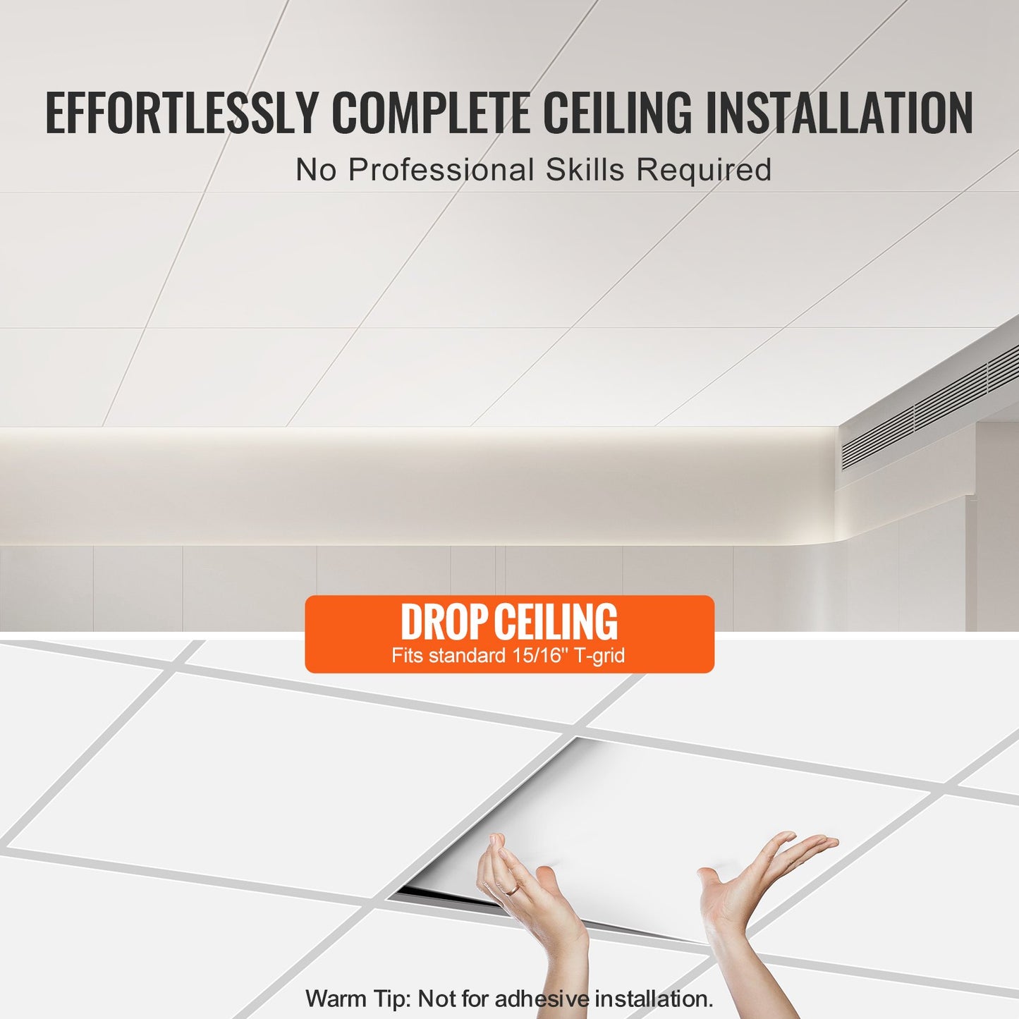 Ceiling Tiles, 10-Pack 24 x 24 in, Drop Ceiling Tiles Premium PVC Foam Sheet, Fire-Rated & Good Flexibility & Easy Installation, Ceiling Covering for Home/Office Decoration, Smooth White