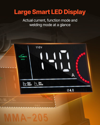 MMA Welder, 205A 2-in-1 MMA Lift TIG Stick Welding Machine, IGBT Inverter Portable Welder Machine with Digital Display, Hot Start Arc Force Anti-Stick (Lift Torch Not Included)