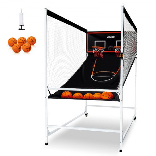 Arcade Cage Basketball Game, 2 Player Indoor Basketball Game, Home Dual Shot Sport with 5 Balls, 8 Game Modes, Electronic Scoreboard, and Inflation Pump, for Kids, Adults (Black & White)