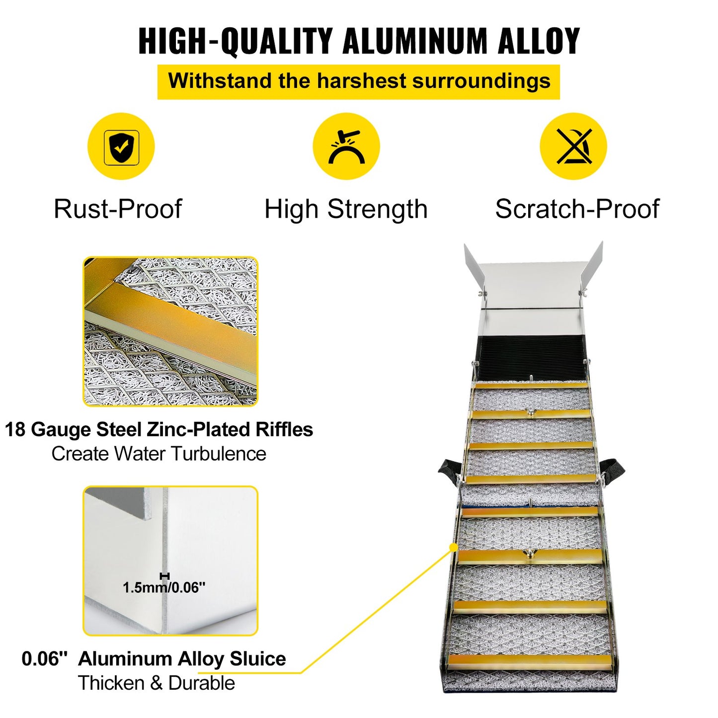 Folding Aluminum Alloy Sluice Box, Compact 50\" Sluice Boxes for Gold, Lightweight Gold Sluice Equipment, Portable Sluice Boxes with Miner\'s Moss, River, Creek, Gold Panning, Prospecting, Dredg