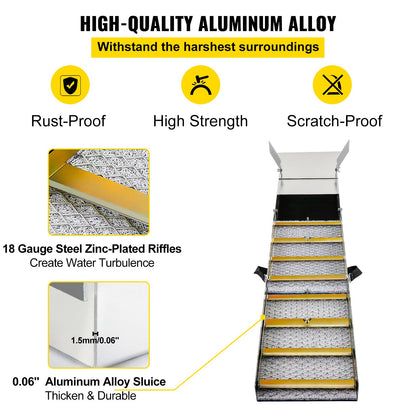 Folding Aluminum Alloy Sluice Box, Compact 50\" Sluice Boxes for Gold, Lightweight Gold Sluice Equipment, Portable Sluice Boxes with Miner\'s Moss, River, Creek, Gold Panning, Prospecting, Dredg