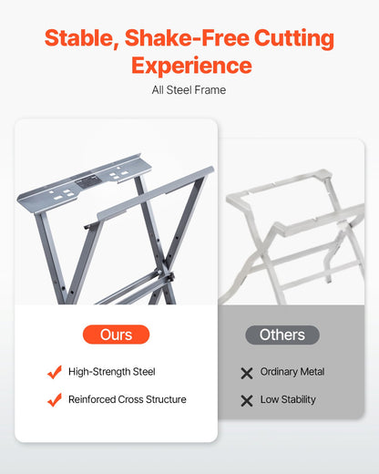Hopfällbart stativ för bordssåg, lastkapacitet 158,76 kg, bärbart och kompakt stativ för bordssåg, kraftig konstruktion, enkel förvaring, hopfällbar design, universal för de flesta märken av bordssågar