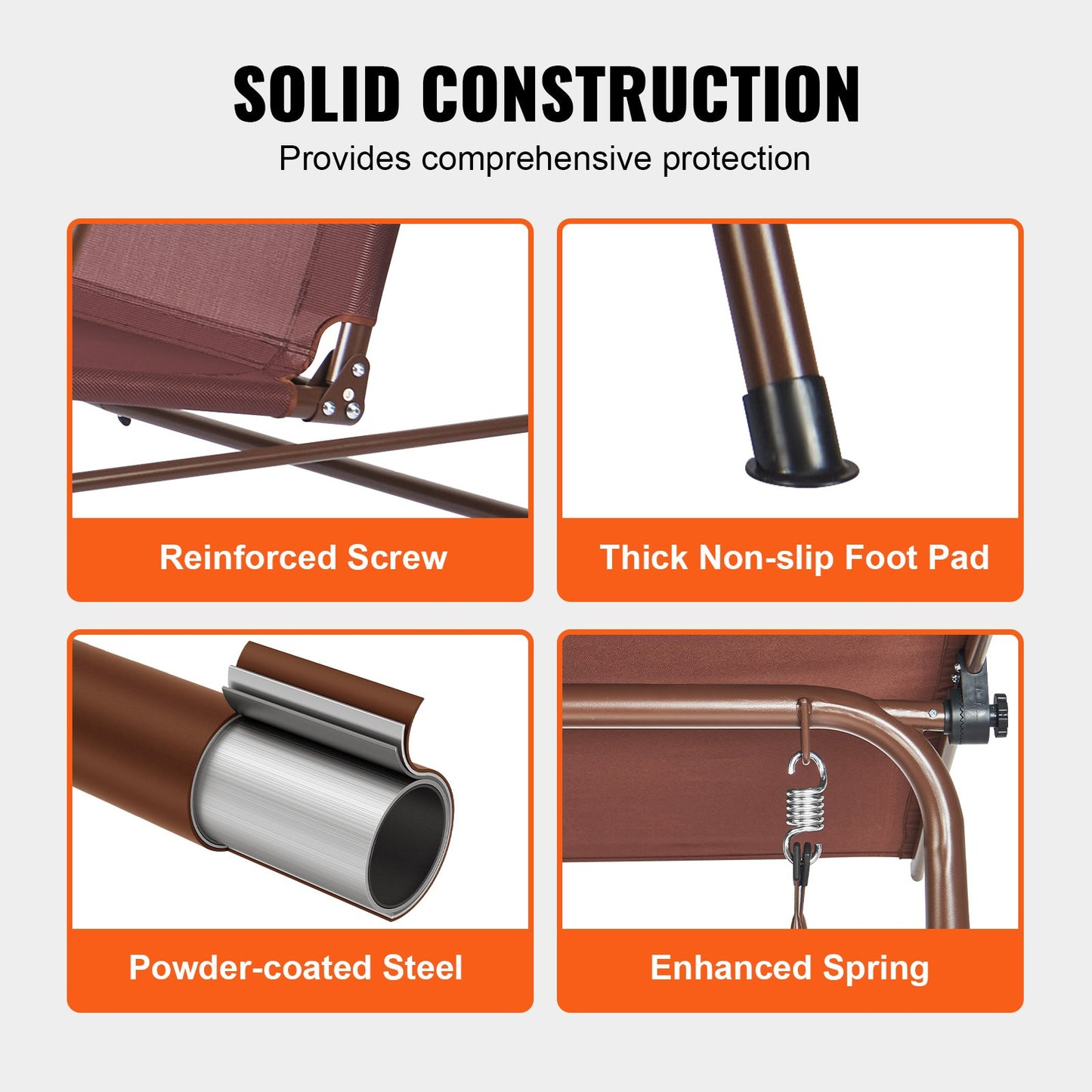 3-personers uteplatsgunga, utomhusuteplatsgunga med justerbart tak, verandagunga med armstöd, teslintyg och legeringsstålram, för balkong, bakgård, uteplats, trädgård, poolside, brun