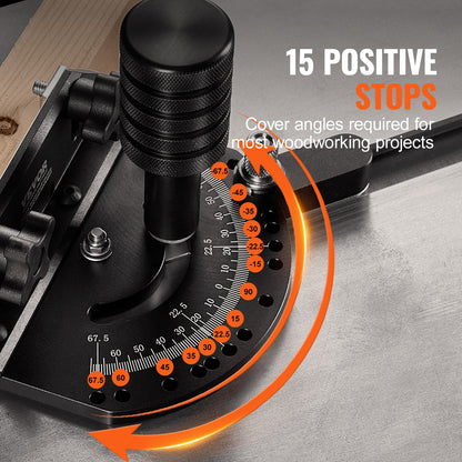 Precisionsgeringsmått, standardspår 19 x 9,5 mm, geringsmått i aluminiumlegering med 48–89 cm galler, 15 vinkelstopp, justerbar fjäderbelastad kolv och avtagbar skiva, för träbearbetning