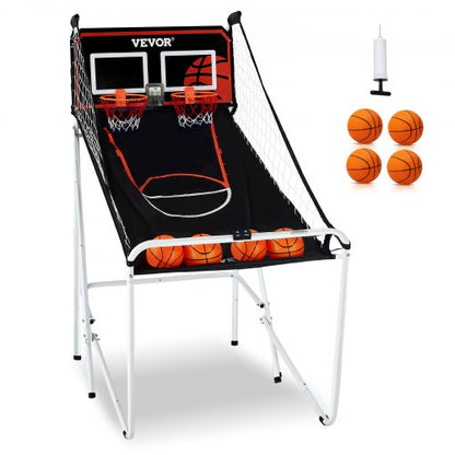 Foldable Basketball Arcade Game, 2 Player Indoor Basketball Game, Home Dual Shot Sport with 4 Balls, 8 Game Modes, LCD Electronic Scoreboard, and Inflation Pump, for Kids, Adults (Black & White)