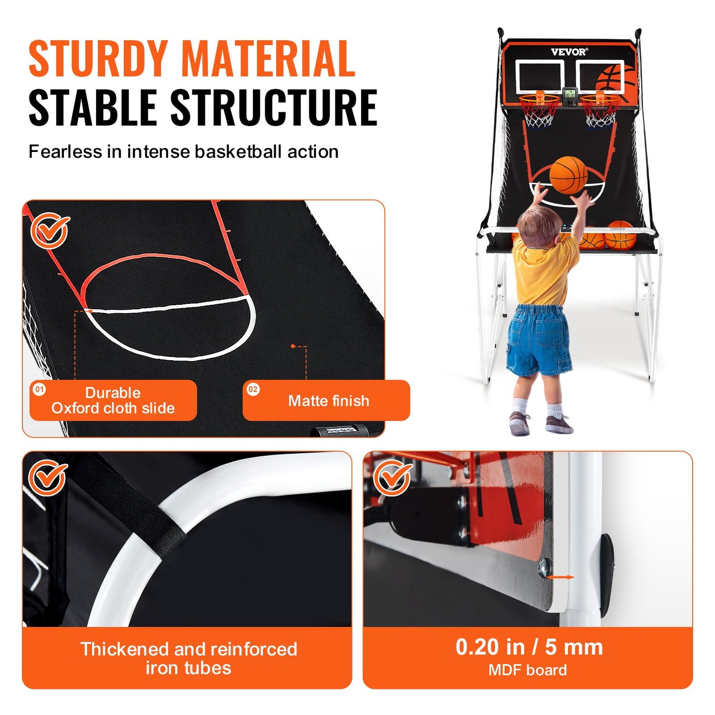 Foldable Basketball Arcade Game, 2 Player Indoor Basketball Game, Home Dual Shot Sport with 4 Balls, 8 Game Modes, LCD Electronic Scoreboard, and Inflation Pump, for Kids, Adults (Black & White)