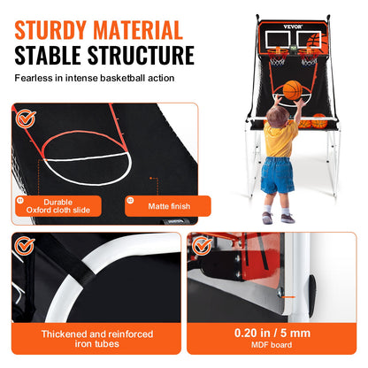 Foldable Basketball Arcade Game, 2 Player Indoor Basketball Game, Home Dual Shot Sport with 4 Balls, 8 Game Modes, LCD Electronic Scoreboard, and Inflation Pump, for Kids, Adults (Black & White)