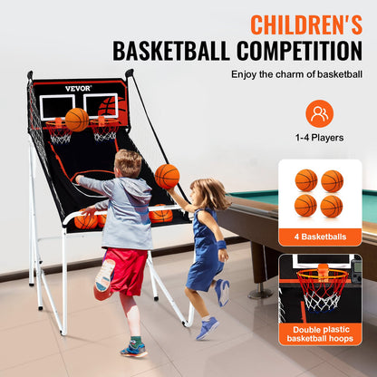 Foldable Basketball Arcade Game, 2 Player Indoor Basketball Game, Home Dual Shot Sport with 4 Balls, 8 Game Modes, LCD Electronic Scoreboard, and Inflation Pump, for Kids, Adults (Black & White)