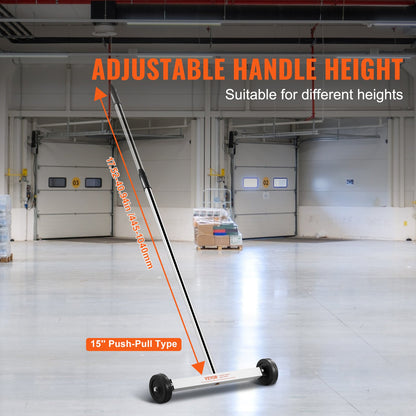 Magnetisk sopmaskin med hjul, 15-tums minimagnetisk sopmaskin, 3,6 kg kapacitet, justerbart handtag, lätt magnetisk uppsamlingssopmaskin för att plocka upp spikar och skruvar, enkel rengöring av verkstadsgaraget