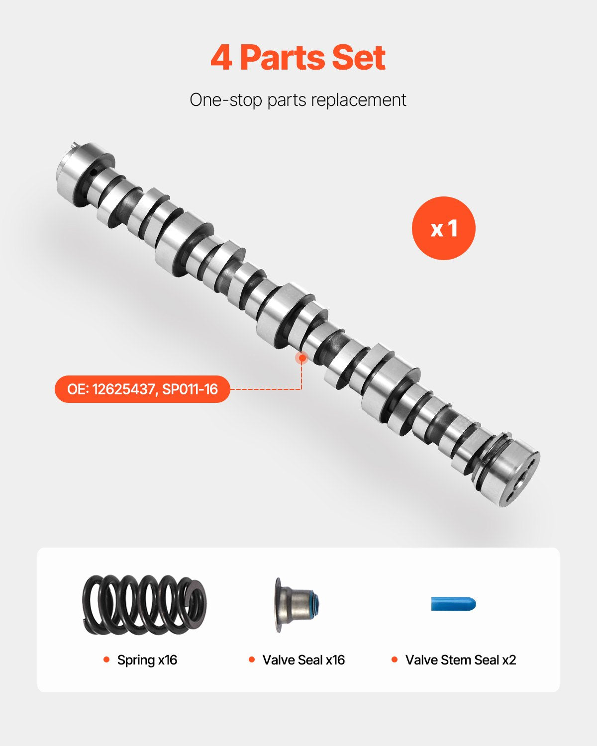 LS Truck Cam Kit, Cast Iron Cam Replacement Kit with Springs & Valve Seals, Compatible with 1999-2013 GM Gen3/4 Norris Trucks, Fits 4.8L, 5.3L, 6.0L, 6.2L LS Engines, OE 12625437 SP011-16