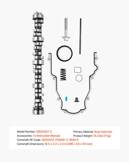 Camshaft Kit, 9-Piece Set, Includes Timing Gasket, Pushrods Springs & Seals, Compatible with 1999-2013 GM Gen3/4 Norris Trucks, Fits LS1, LS2, LS6, LQ4, LQ9 Engines, OE 12625437 E1840P E-1840-P