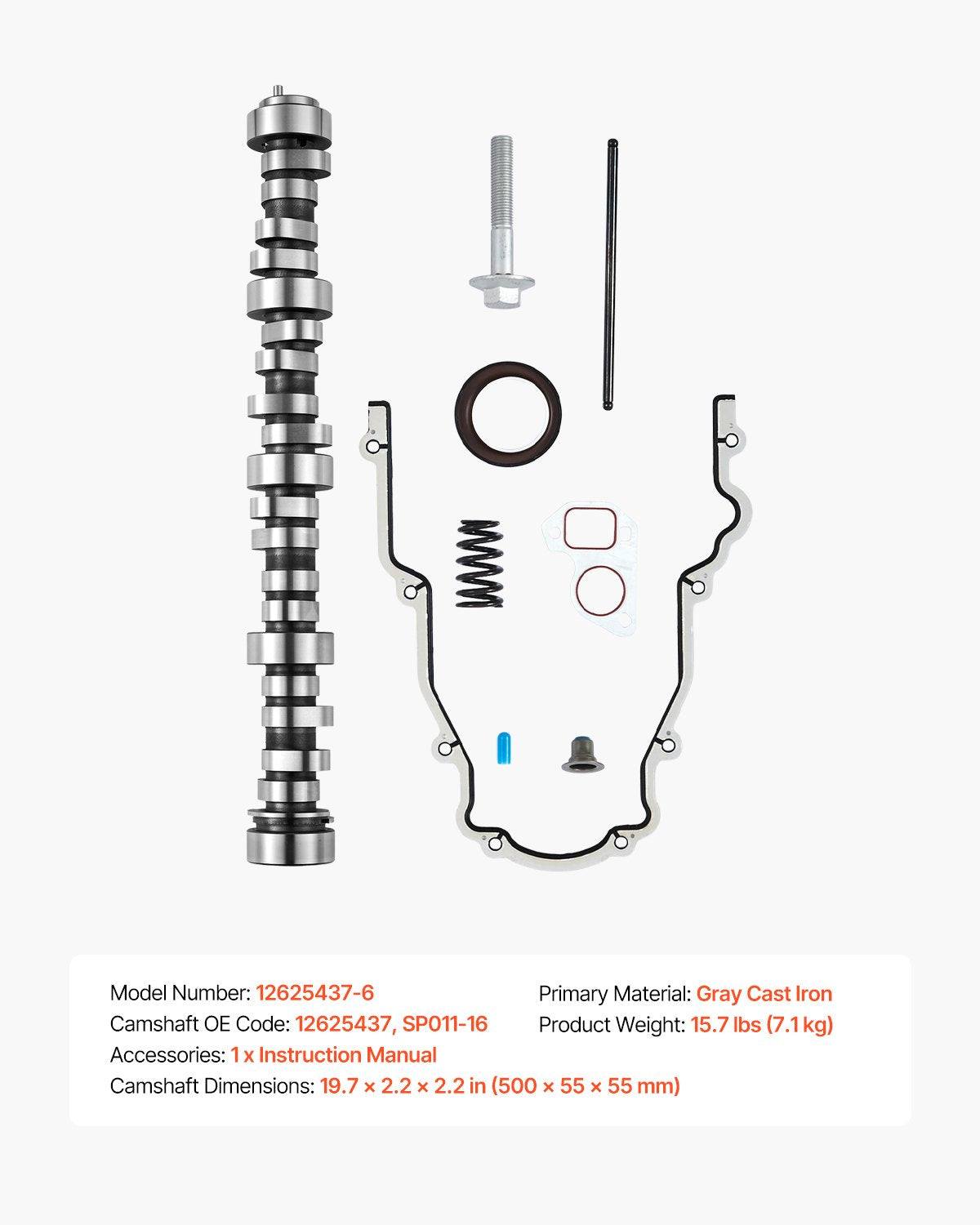 LS Truck Cam Kit, 9-Piece Set, Includes Timing Gasket, Pushrods Springs & Seals, Compatible with 1999-2013 GM Gen3/4 Norris Trucks, Fits 4.8L, 5.3L, 6.0L, 6.2L LS Engines, OE 12625437 SP011-16