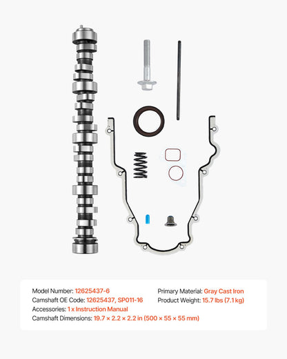 LS Truck Cam Kit, 9-Piece Set, Includes Timing Gasket, Pushrods Springs & Seals, Compatible with 1999-2013 GM Gen3/4 Norris Trucks, Fits 4.8L, 5.3L, 6.0L, 6.2L LS Engines, OE 12625437 SP011-16