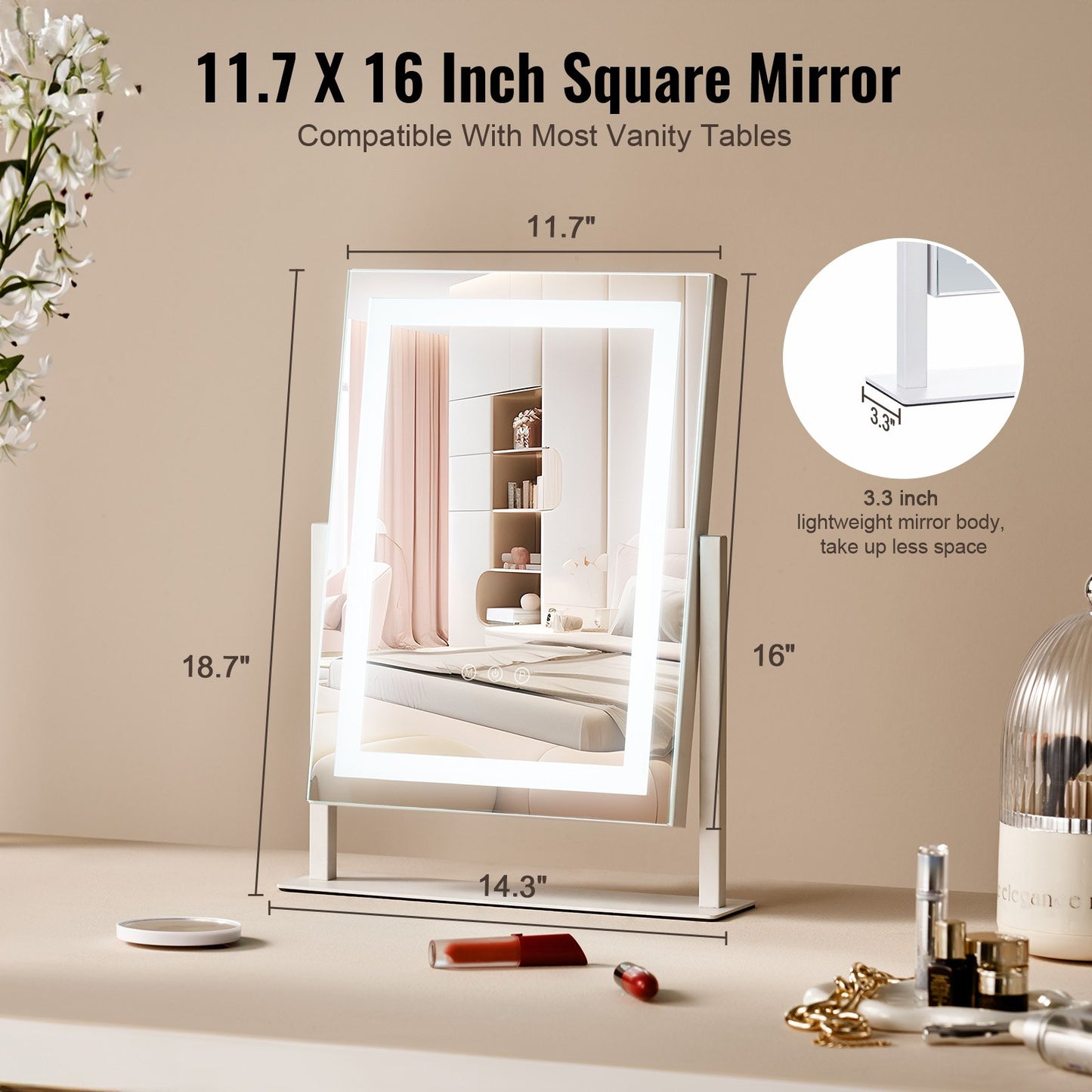 Vanity Mirror with Lights, Three Color Lighting Modes, Lighted Makeup LED Mirror, and 5X Magnification Mirror, Smart Touch Control, 360°Rotation (16.1x11.8 in, White)