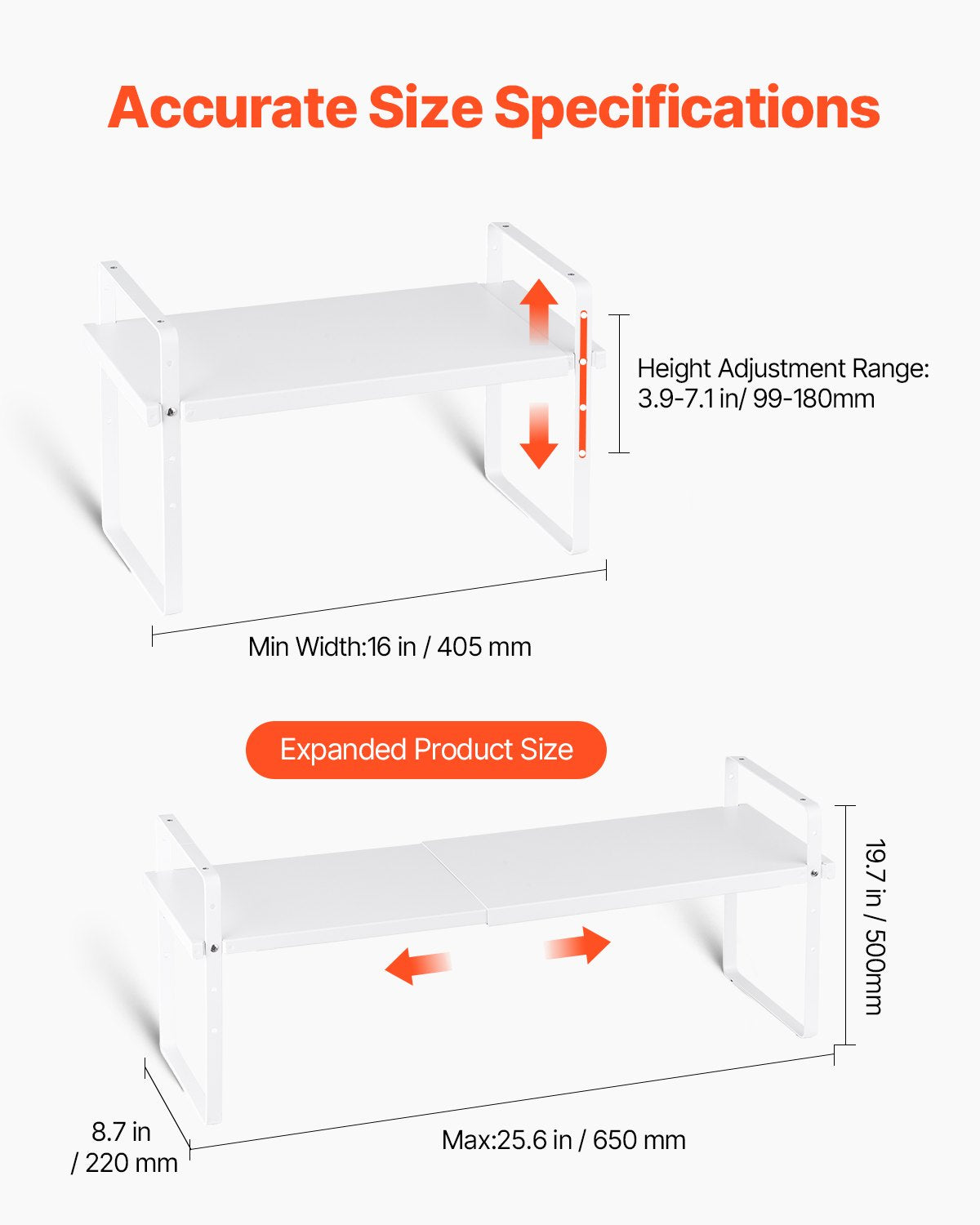 Justerbar köksskåpshylla, Expanderbar skåphylla i 2 nivåer, Stapelbara bänkskåpsorganisatörer och förvaringshyllor, Skafferiorganisatörer för kök, badrum, kontor, vit