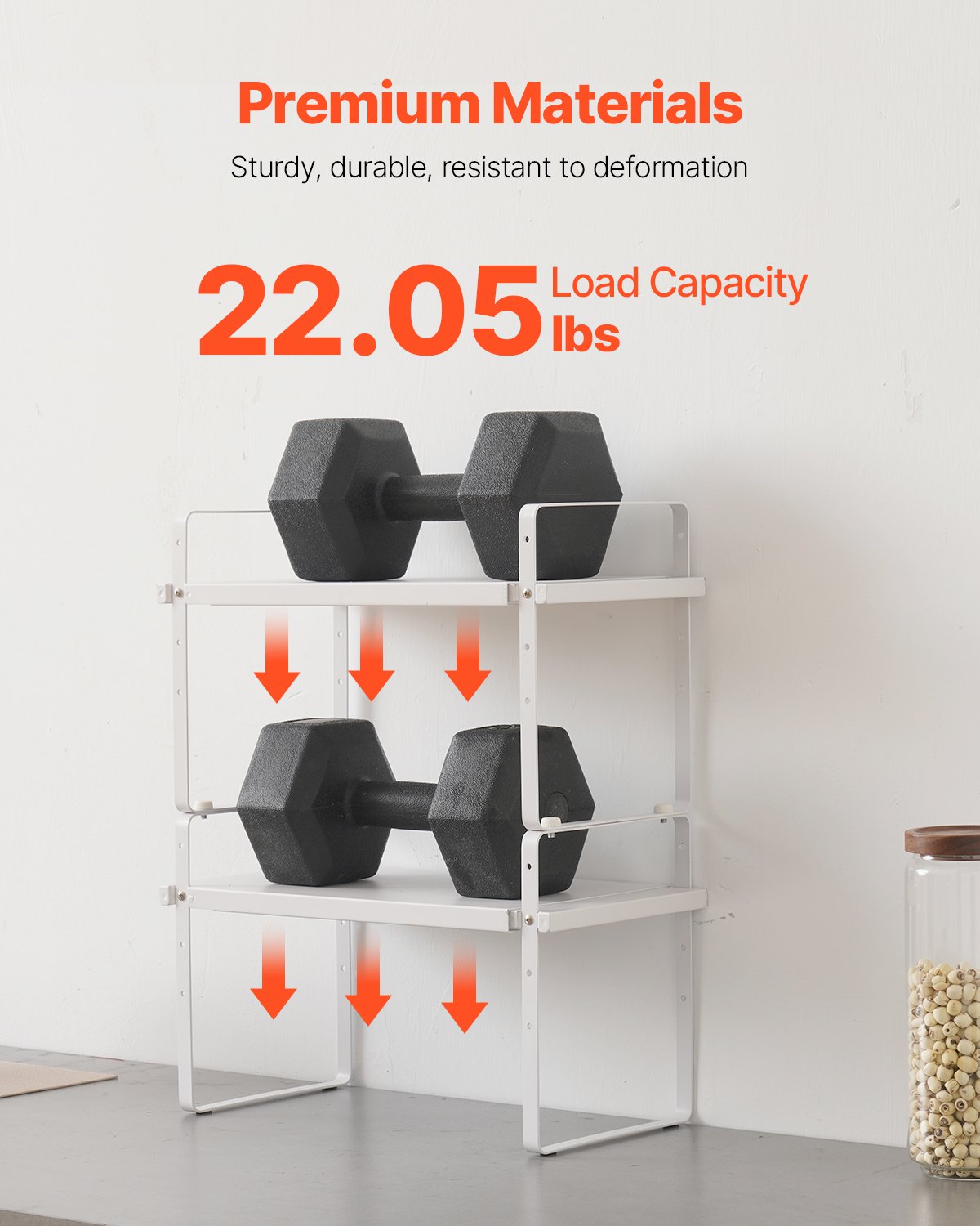 Justerbar köksskåpshylla, Expanderbar skåphylla i 2 nivåer, Stapelbara bänkskåpsorganisatörer och förvaringshyllor, Skafferiorganisatörer för kök, badrum, kontor, vit